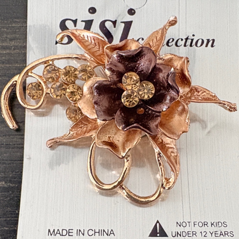 Gold and Brown Floral Brooch